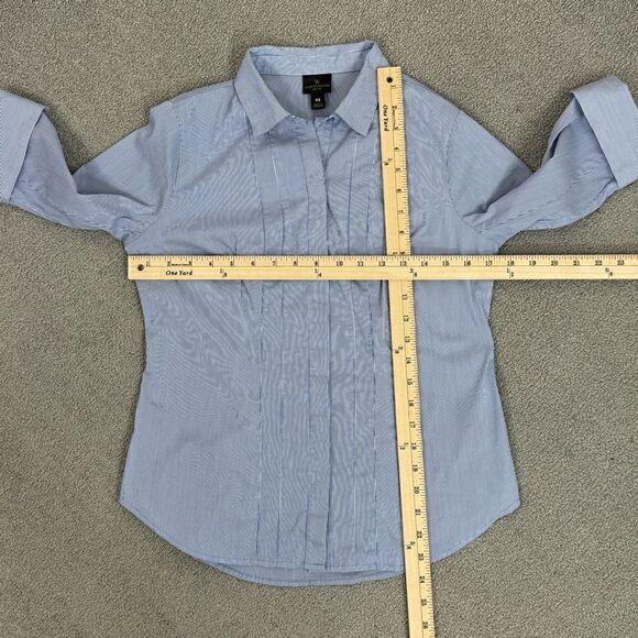 Worthington Petite Striped Faux Pleat Button Front Shirt Blue White Small - Picture 11 of 12